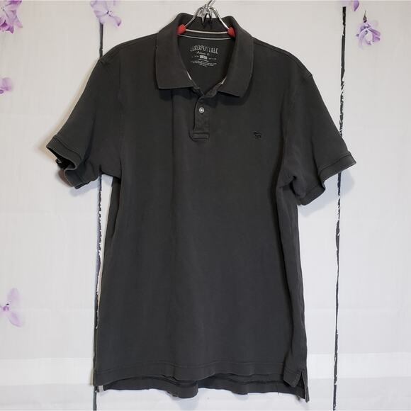 Aeropostale Distressed Regular Fit Dark Grey Short Sleeve Golf Polo L - Picture 2 of 8